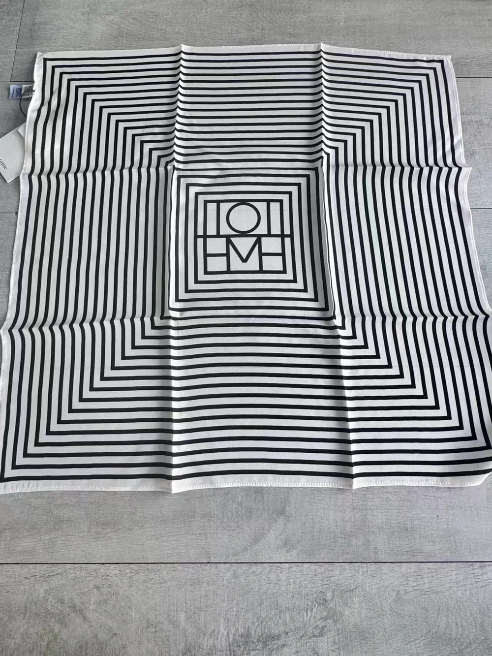 TOTEME Black White Geometric Stripe Silk Square Scarf 22 Inch